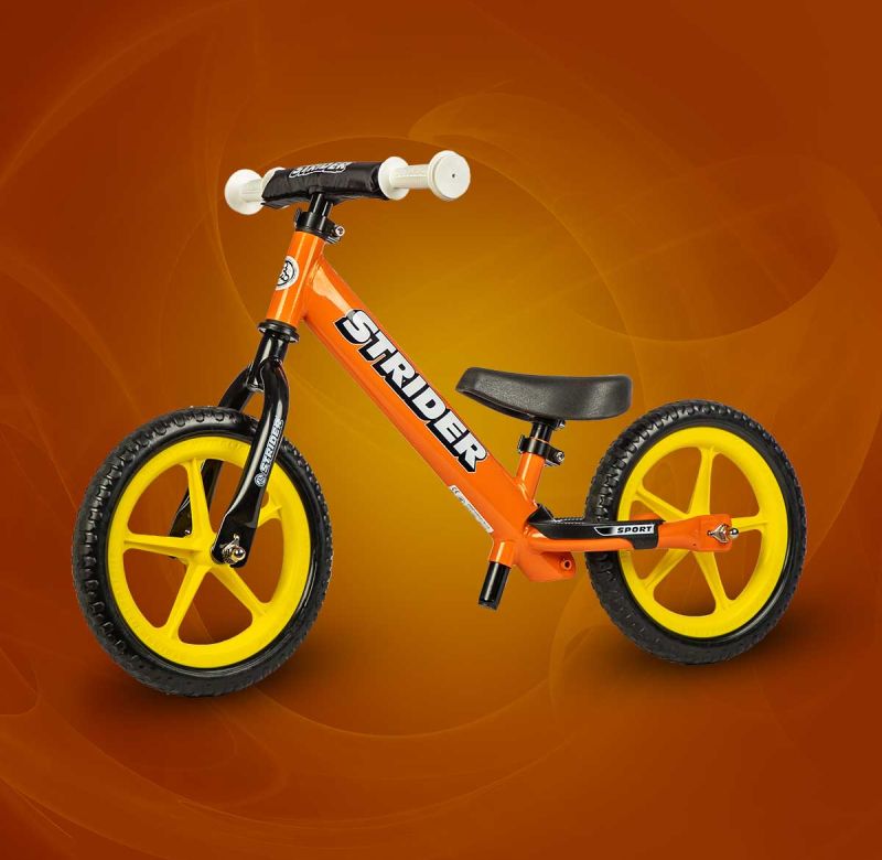 Fall-inspired Bike Builder model with orange frame, yellow wheels and white grips